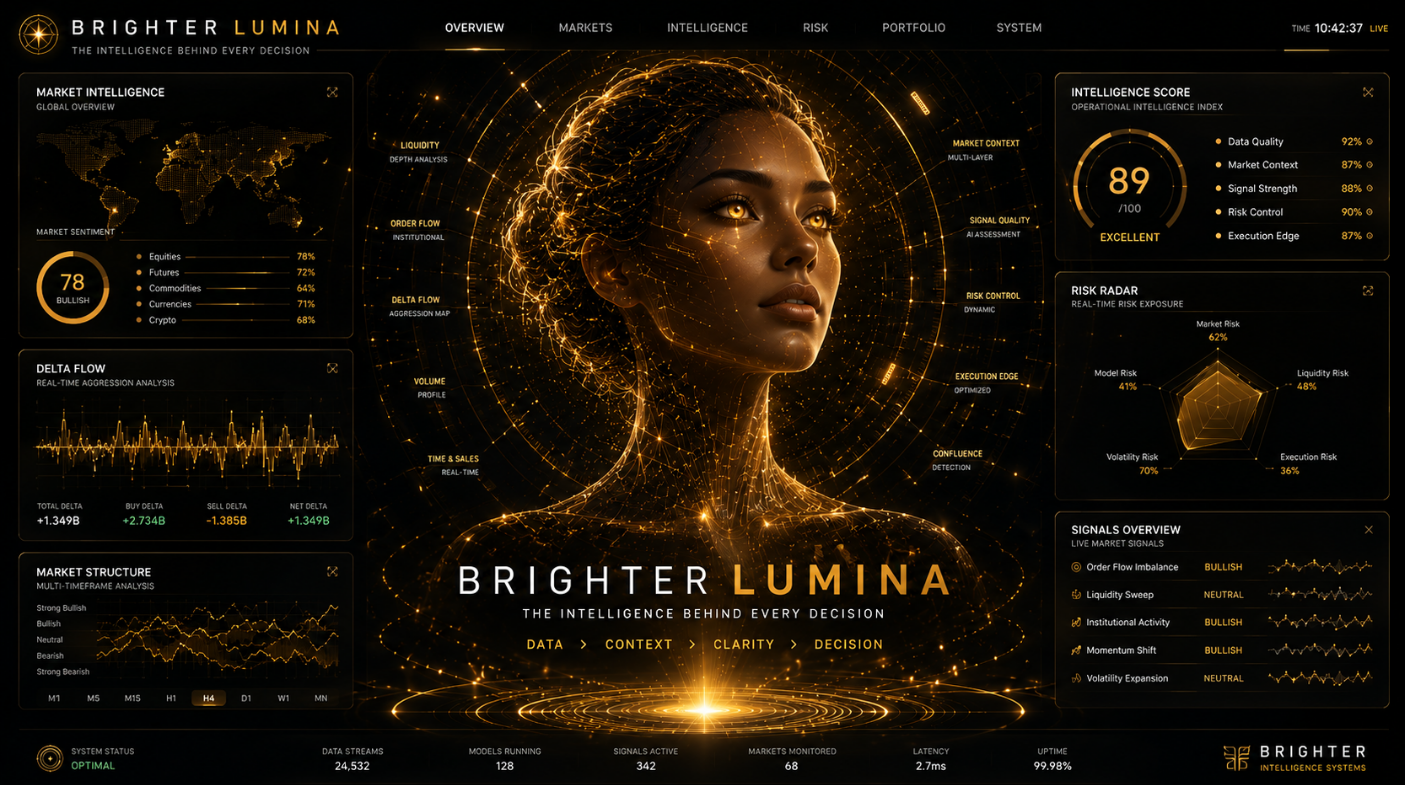 Dashboard conceitual da Brighter Lumina — central de inteligência operacional